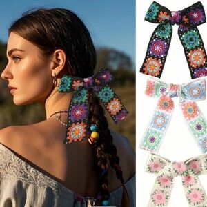 Crochet Floral Hair Bow Clips (Set of 3) | Cottagecore Romantic Hair Accessories
